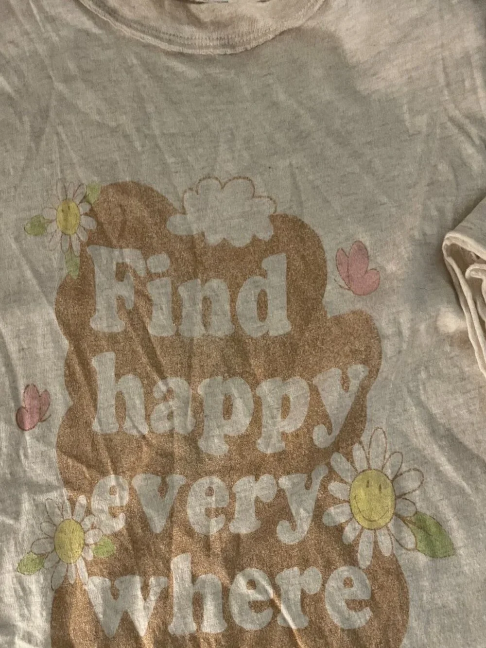 Aerie Find Happy Everywhere Graphic Oversized Boyfriend Tee Heather Oatmeal - Picture 2 of 3